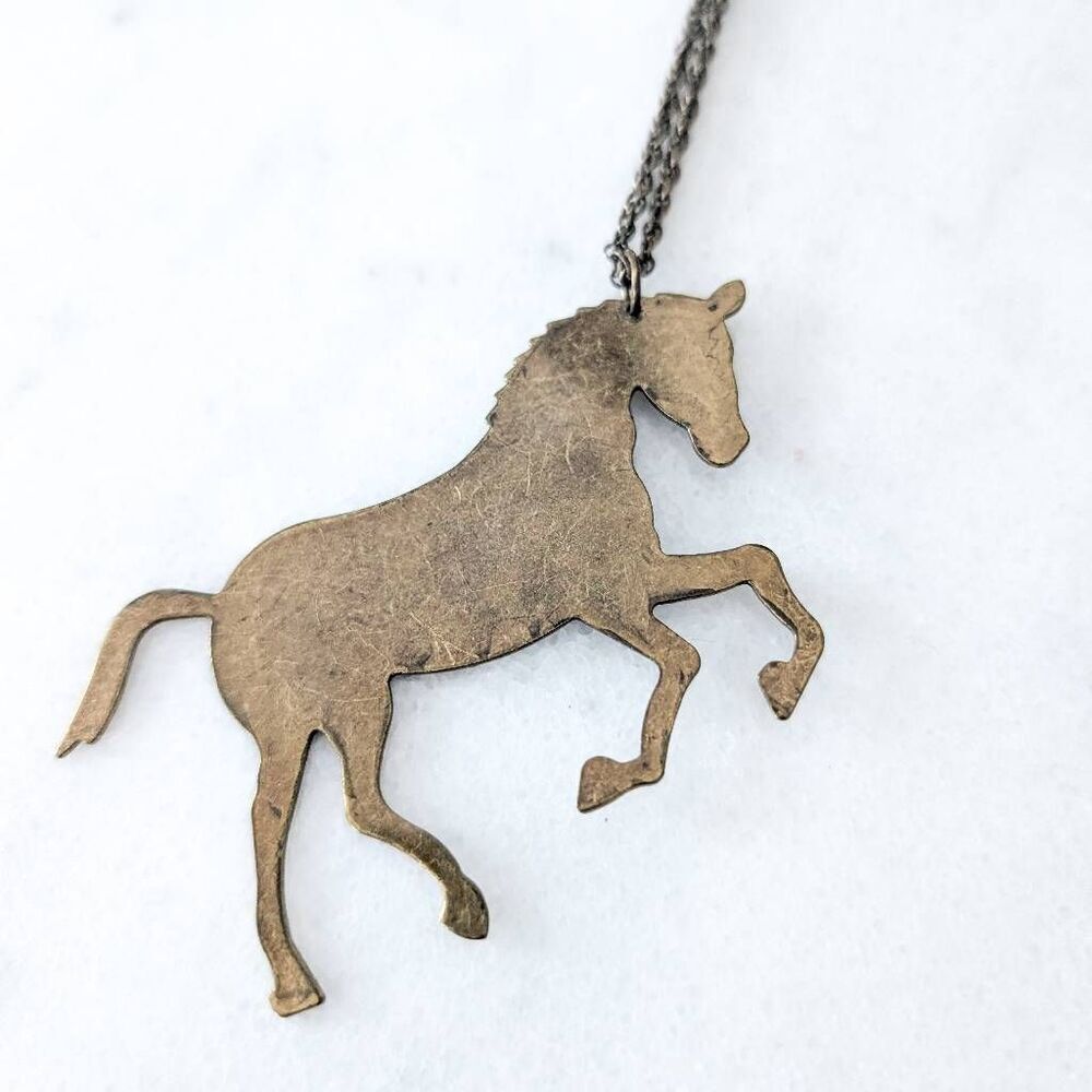 Bronze Horse Pendant Long Chain Necklace